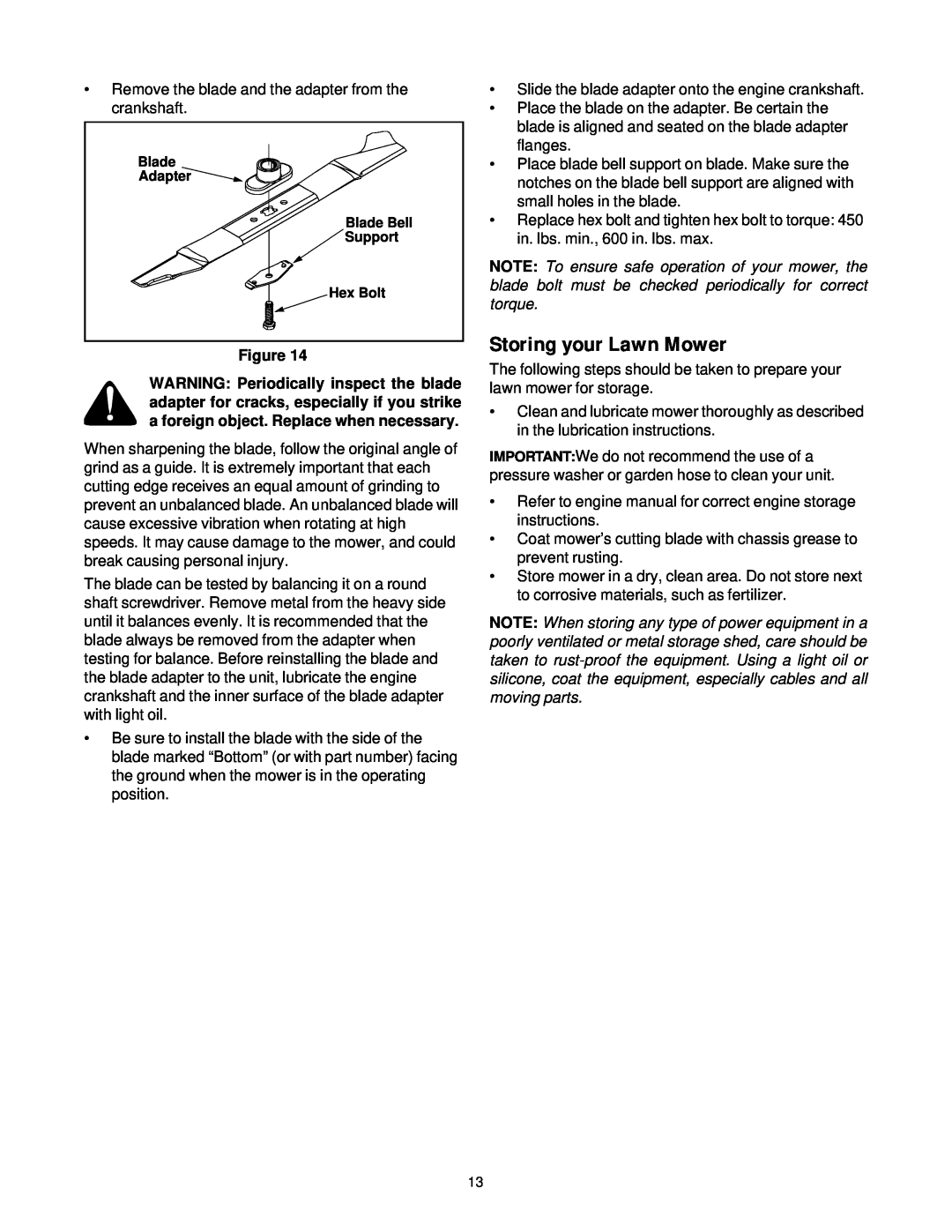 Bolens Series 540 manual Storing your Lawn Mower 