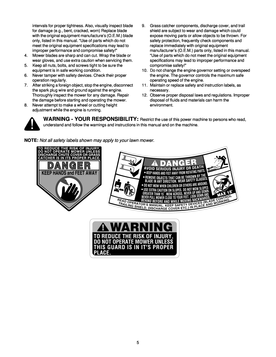 Bolens Series 540 manual NOTE Not all safety labels shown may apply to your lawn mower 