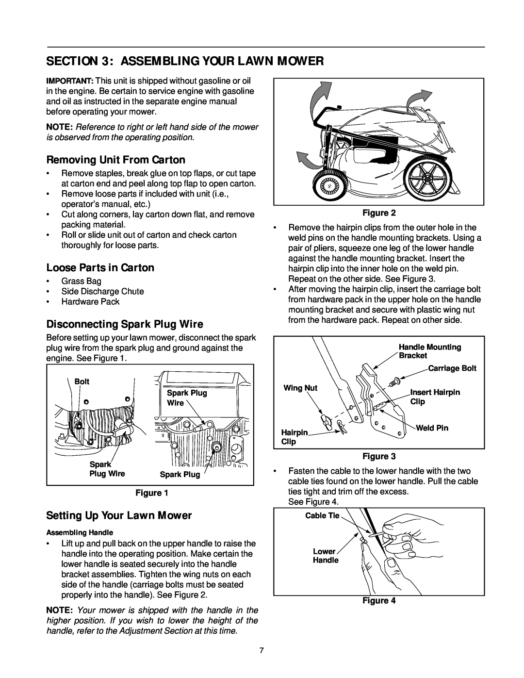 Bolens Series 540 Assembling Your Lawn Mower, Removing Unit From Carton, Loose Parts in Carton, Setting Up Your Lawn Mower 