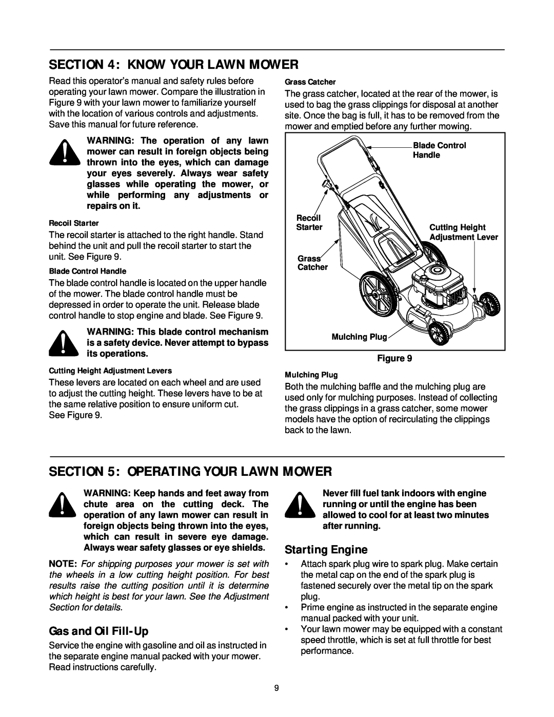Bolens Series 540 Know Your Lawn Mower, Operating Your Lawn Mower, Gas and Oil Fill-Up, Starting Engine, Recoil Starter 