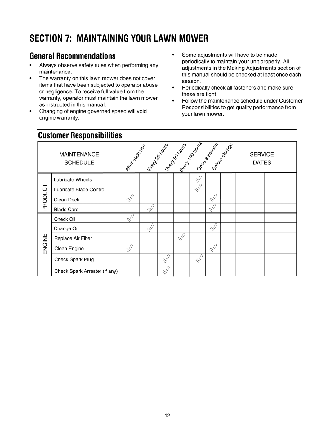 Bolens Series 544 manual Maintaining Your Lawn Mower, General Recommendations 