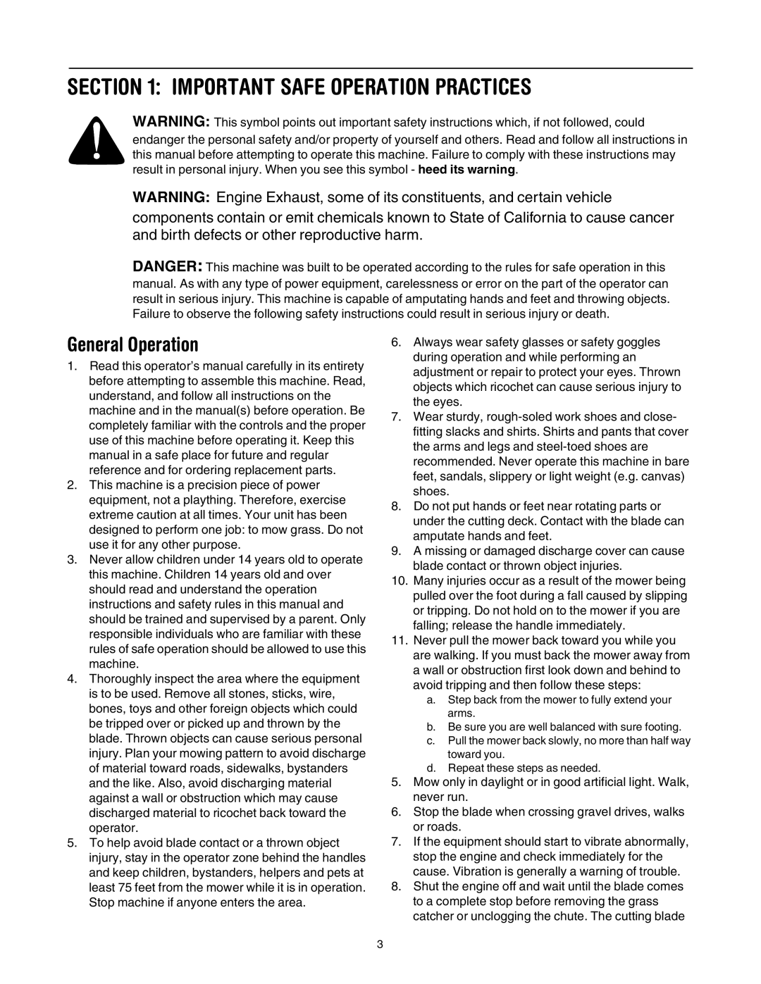 Bolens Series 544 manual Important Safe Operation Practices, General Operation 