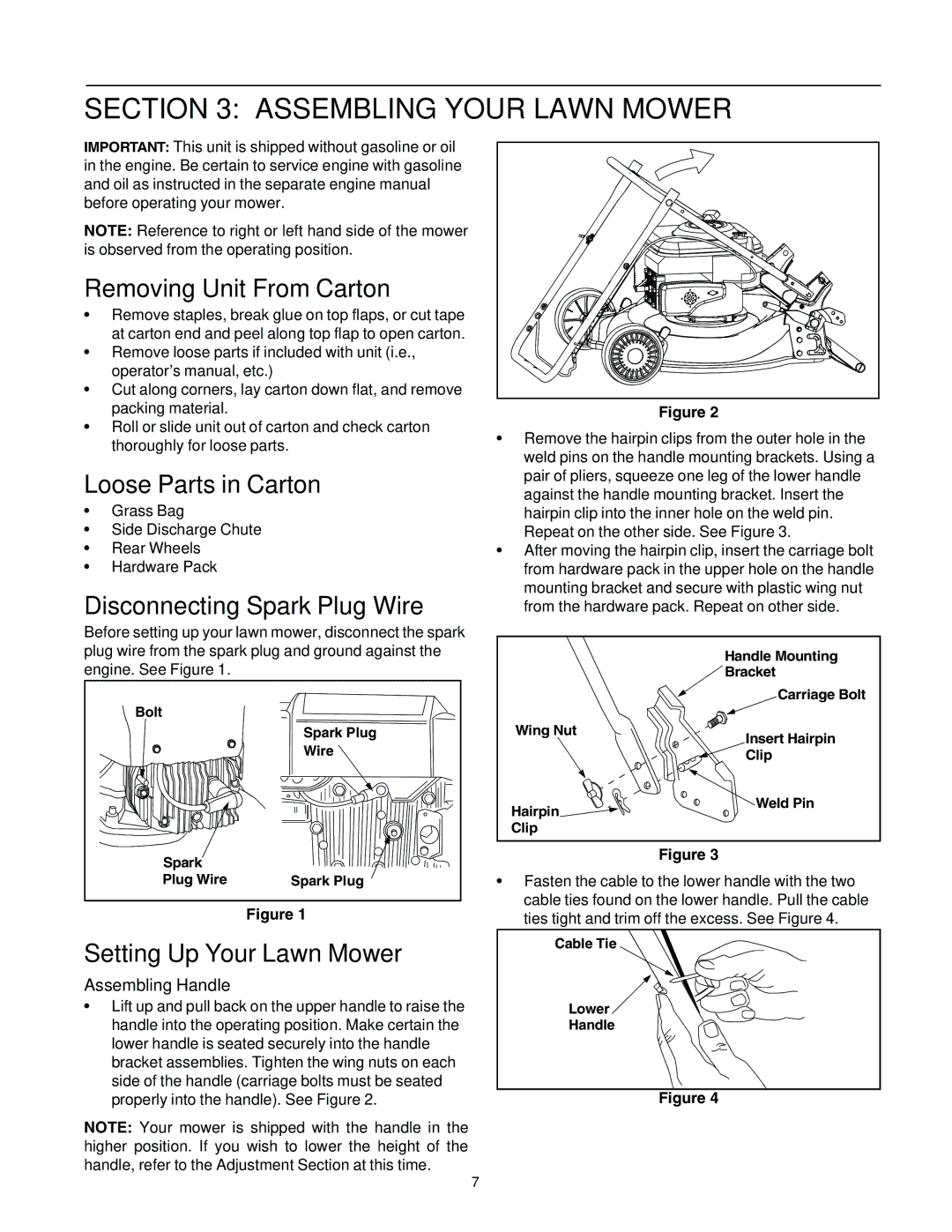 Bolens Series 544 Assembling Your Lawn Mower, Removing Unit From Carton, Loose Parts in Carton, Setting Up Your Lawn Mower 