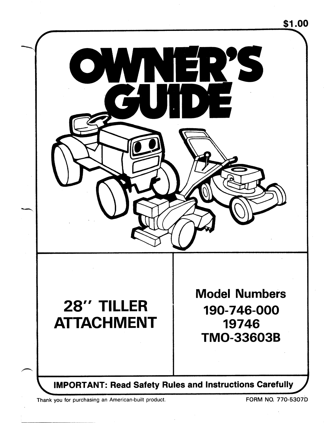 Bolens 190-746-000, TMO-33603B, 19746 manual 