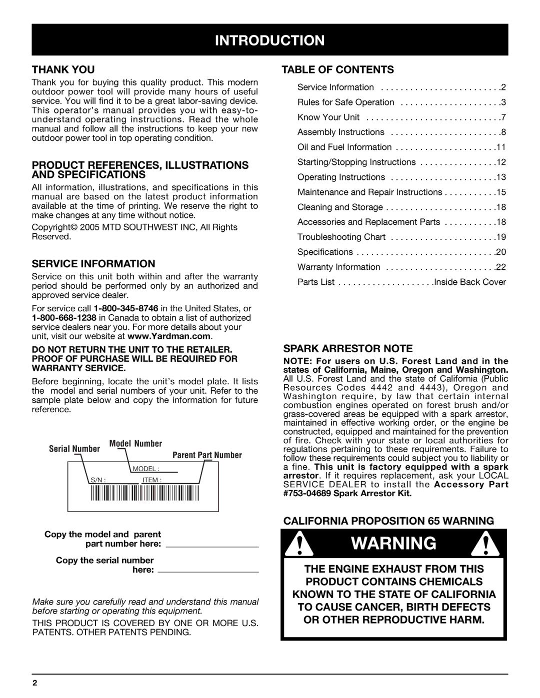 Bolens YM320BV manual Introduction 