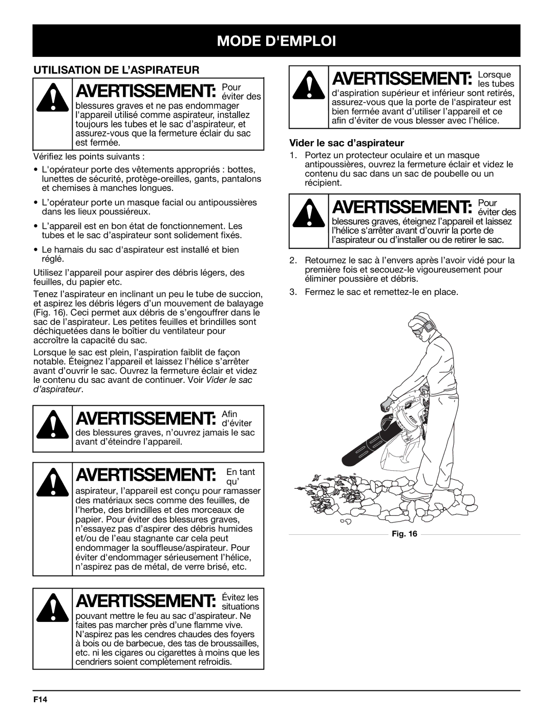 Bolens YM320BV manual Avertissement Afindéviter, Avertissement Enqu’tant, Avertissement Évitez les, Avertissement Lorsque 