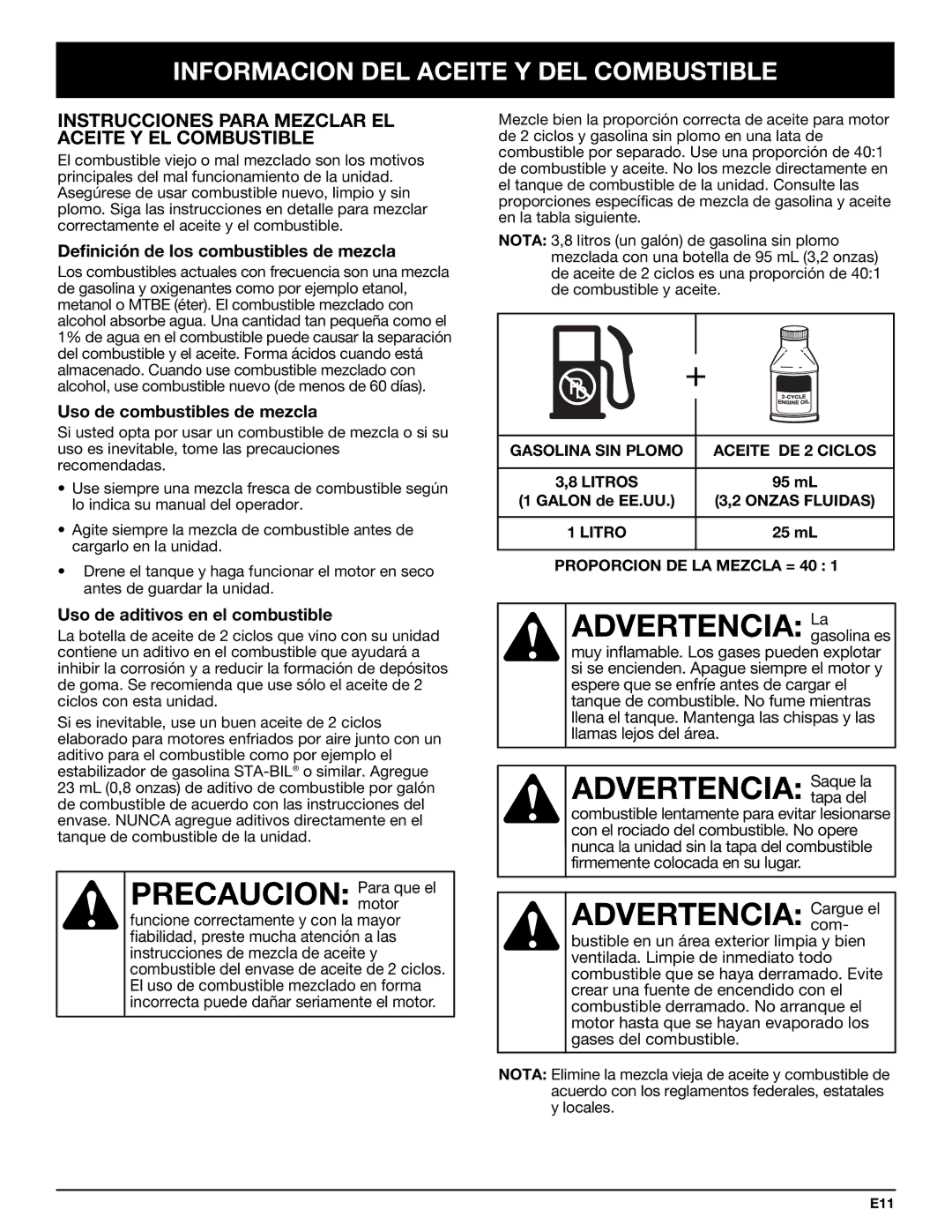 Bolens YM320BV manual Precaucion Para que el, Advertencia Lagasolina es, Advertencia Saque la, Advertencia Cargue el 