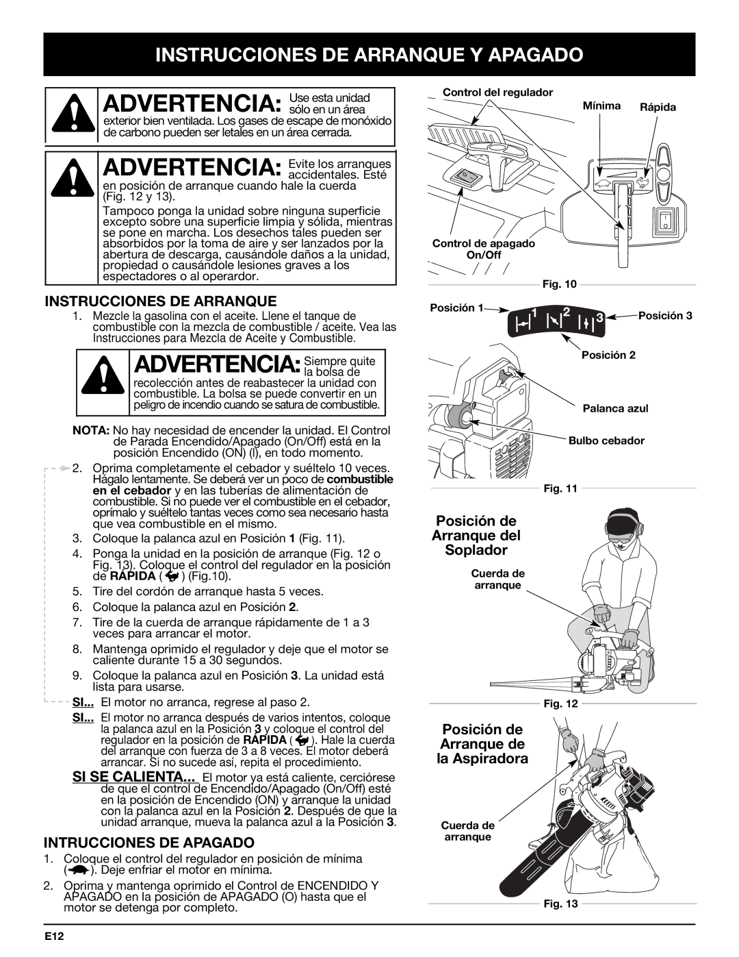 Bolens YM320BV manual Instrucciones DE Arranque Y Apagado, Intrucciones DE Apagado 