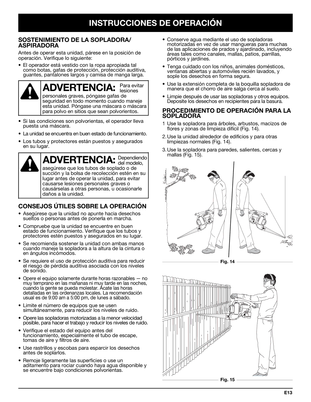 Bolens YM320BV Instrucciones DE Operación, Sostenimiento DE LA SOPLADORA/ Aspiradora, Consejos Útiles Sobre LA Operación 