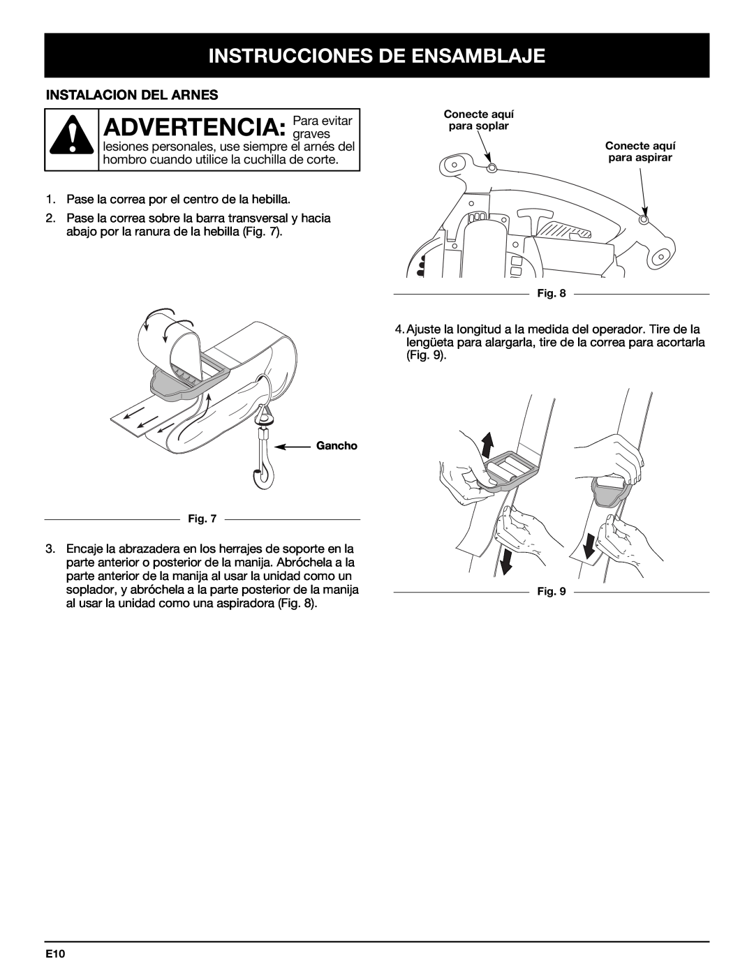 Bolens YM320BV manual Instalacion Del Arnes, ADVERTENCIA:Para evitar, Instrucciones De Ensamblaje, graves 