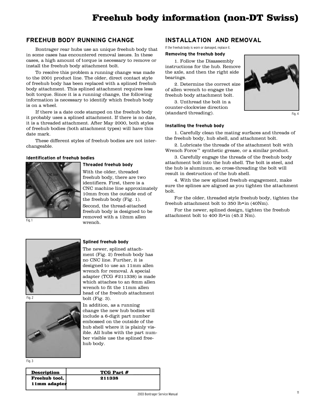 Bontrager 231793 service manual Freehub body information non-DT Swiss 