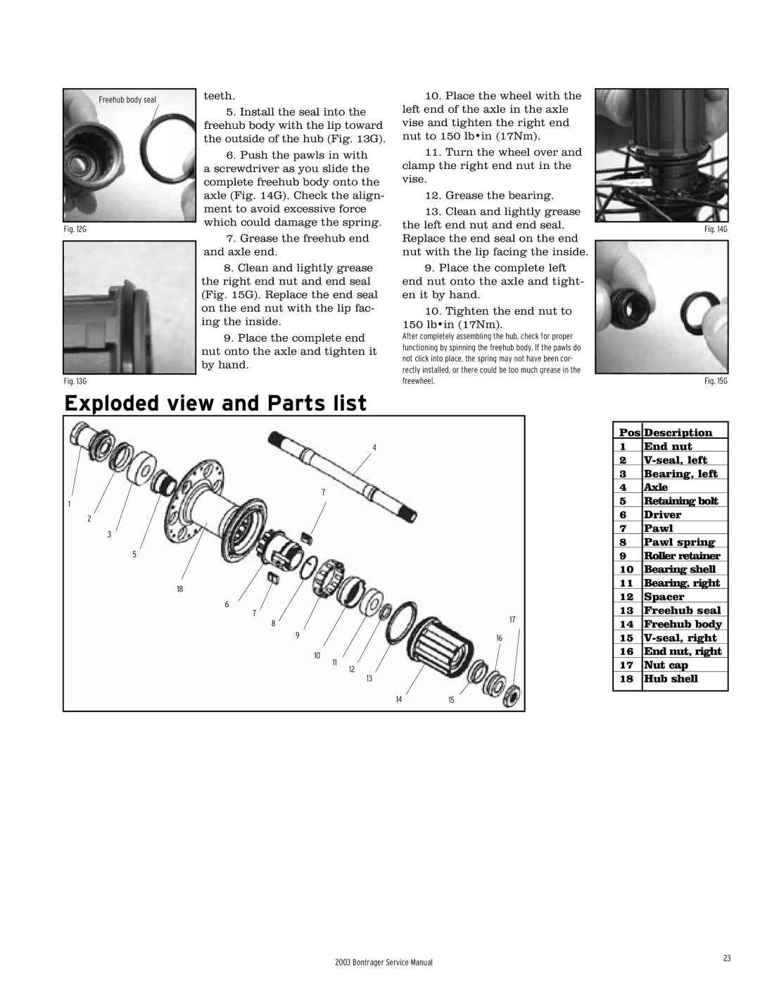 Bontrager 231793 service manual Freehub body seal 