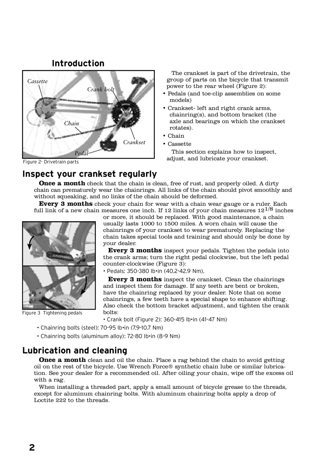 Bontrager 253427 owner manual Introduction, Inspectt your crankset regularly, Lubricaation and cleaning 