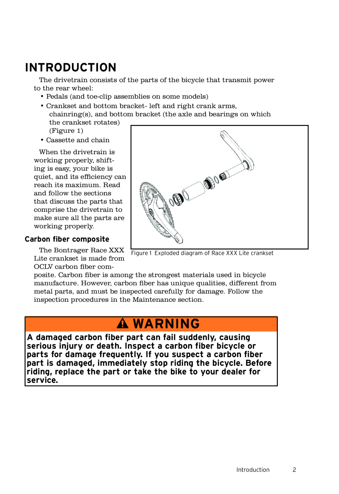 Bontrager 283415 manual Introduction, Carbon fiber composite 