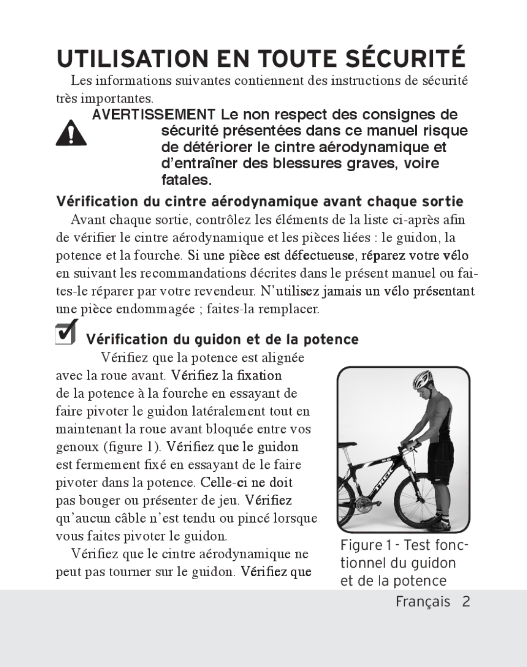 Bontrager Race X Lite manual Utilisation en toute sécuritÉ, Vérification du guidon et de la potence 