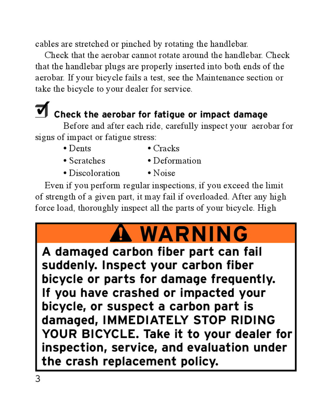 Bontrager Race X Lite manual Check the aerobar for fatigue or impact damage 