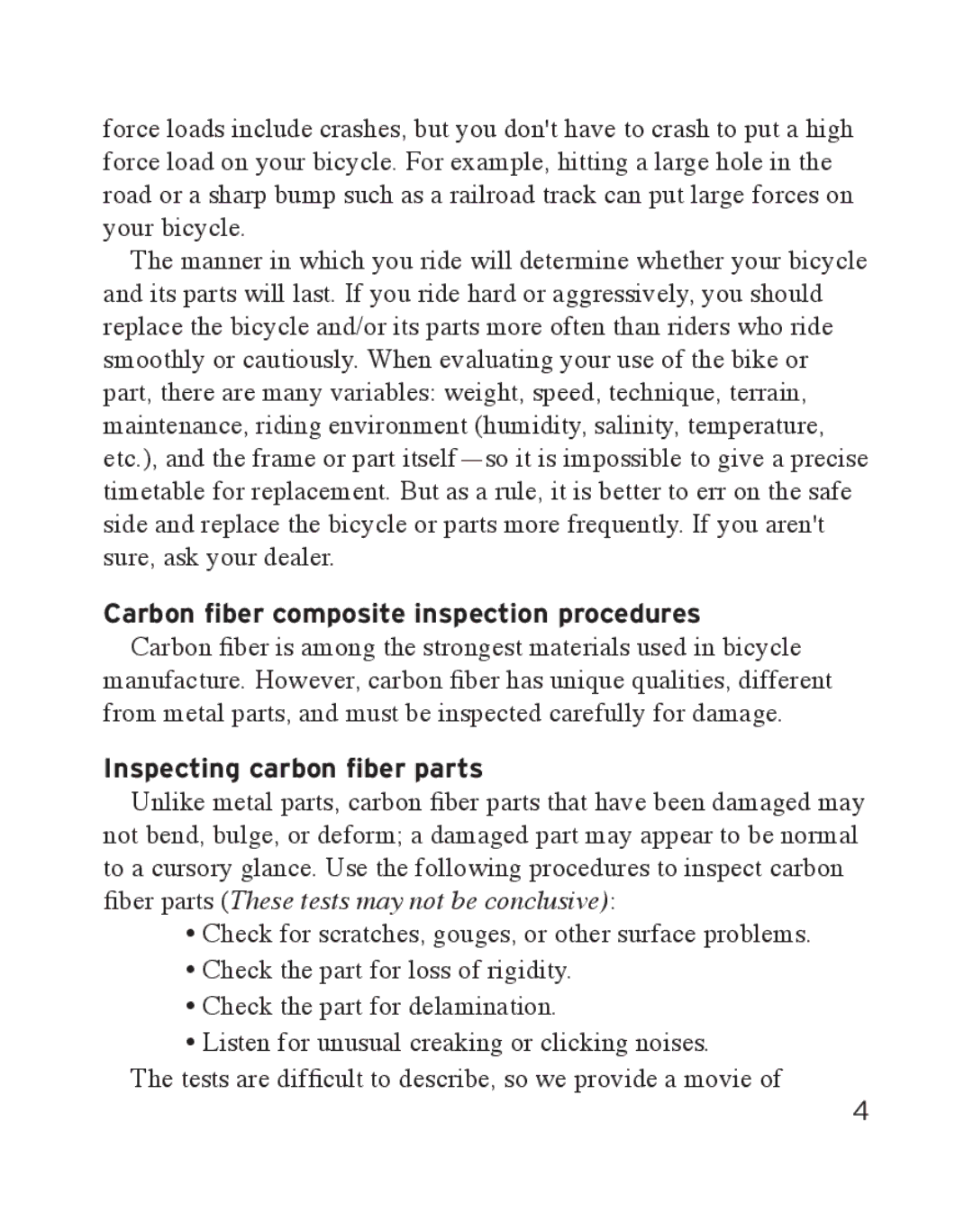 Bontrager Race X Lite manual Inspecting carbon fiber parts 