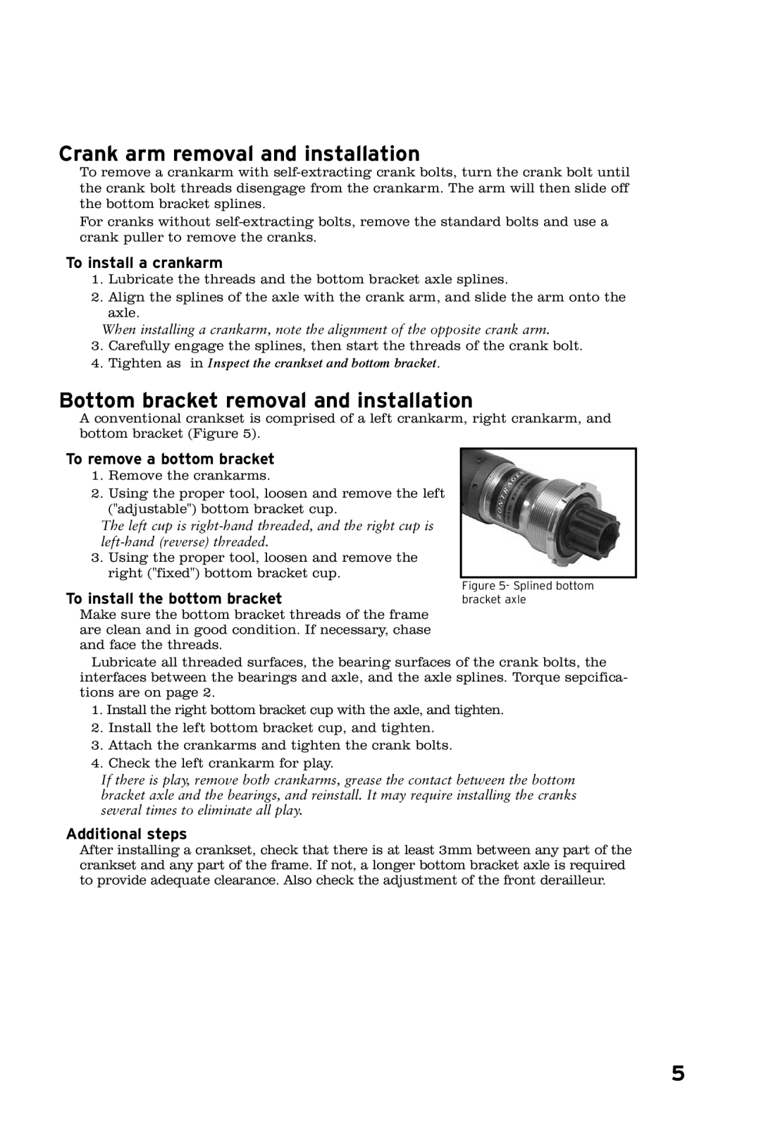 Bontrager Race XXX Lite instruction manual Crank arm removal and installation, Bottom bracket removal and installation 