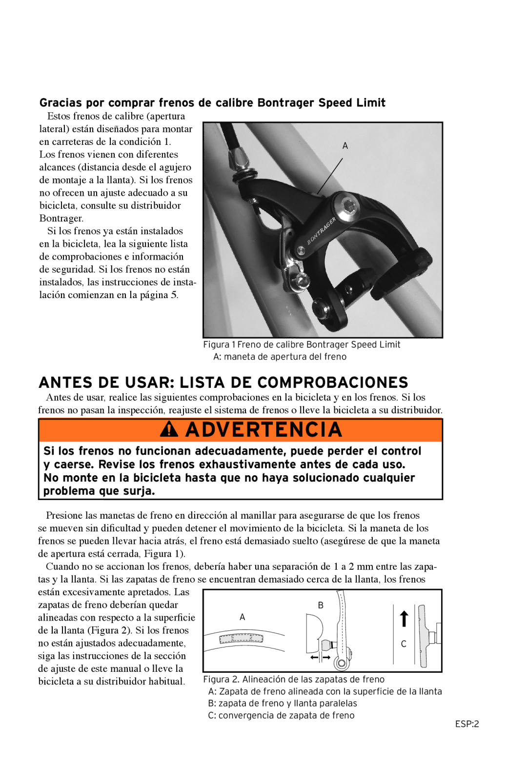 Bontrager Speed LimitTM manual Advertencia, Antes de usar Lista de comprobaciones 