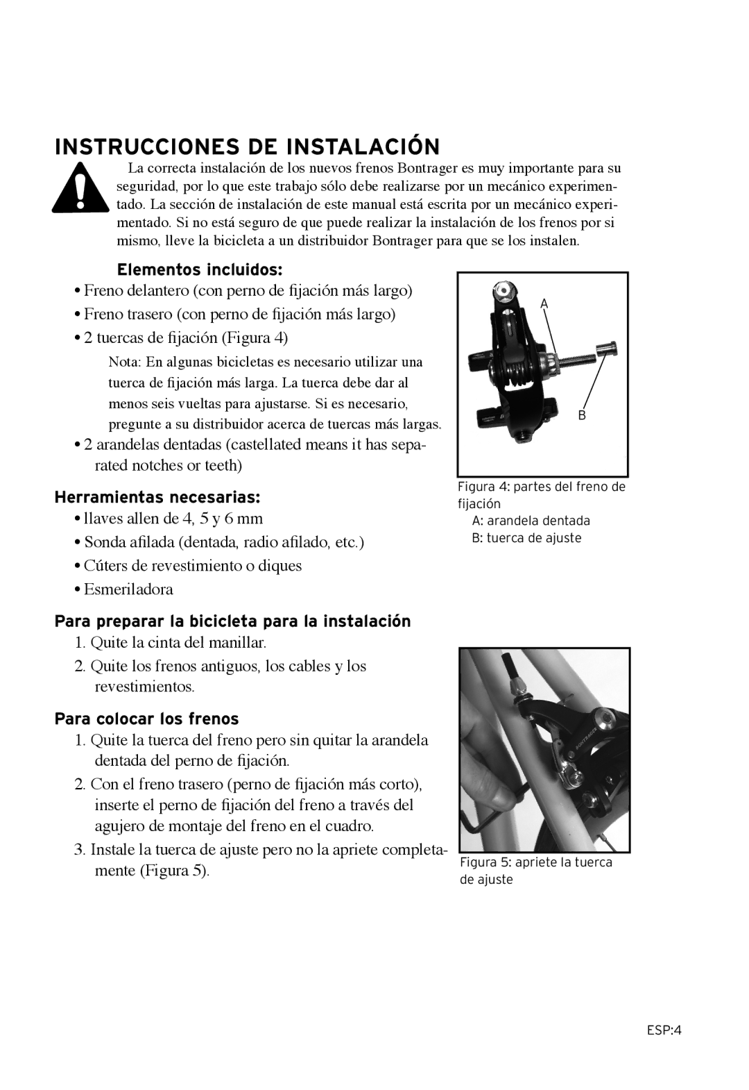 Bontrager Speed LimitTM manual Instrucciones de instalación, Elementos incluidos, Herramientas necesarias 