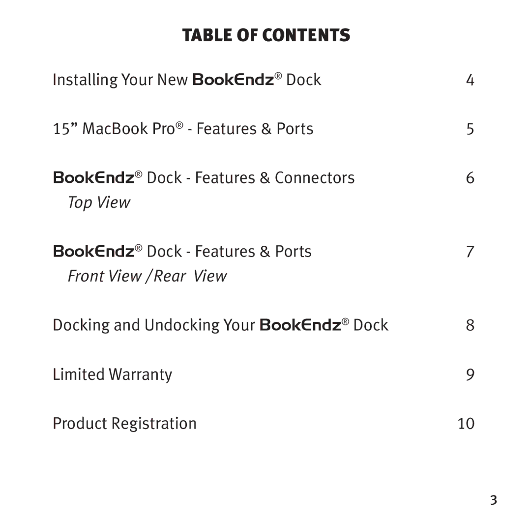 Bookendz BE-10333 manual Table of contents 