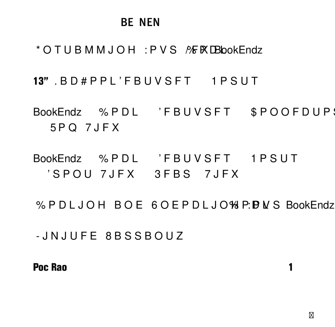 Bookendz BE-10332, BE-MB13AL manual Table of contents 