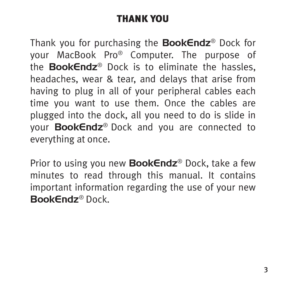 Bookendz BE-MBP15F, BE-10291 owner manual Thank YOU 