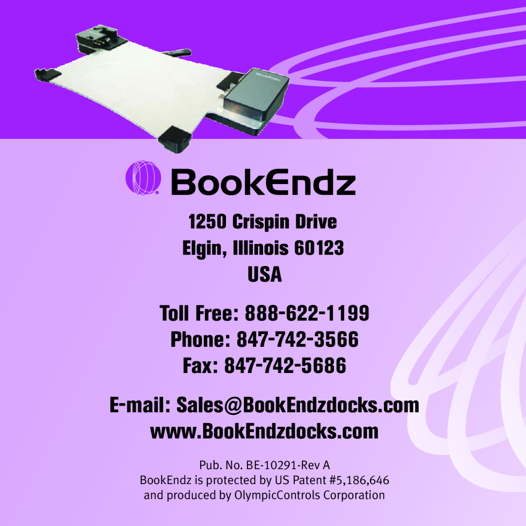 Bookendz BE-MBP15F owner manual USA Toll Free Phone Fax E-mail Sales@BookEndzdocks.com, Pub. No. BE-10291-Rev A 