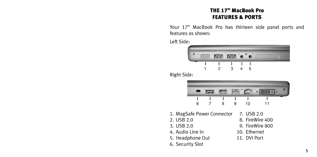 Bookendz BE-10309, BE-MBP17 owner manual MacBook Pro features & Ports 