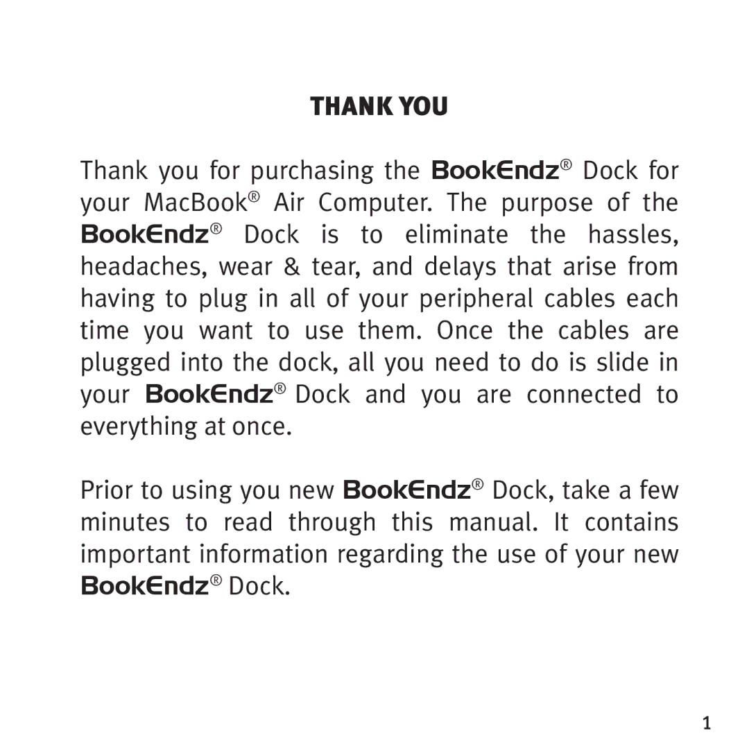 Bookendz BKZBEMBA11 manual Thank YOU 