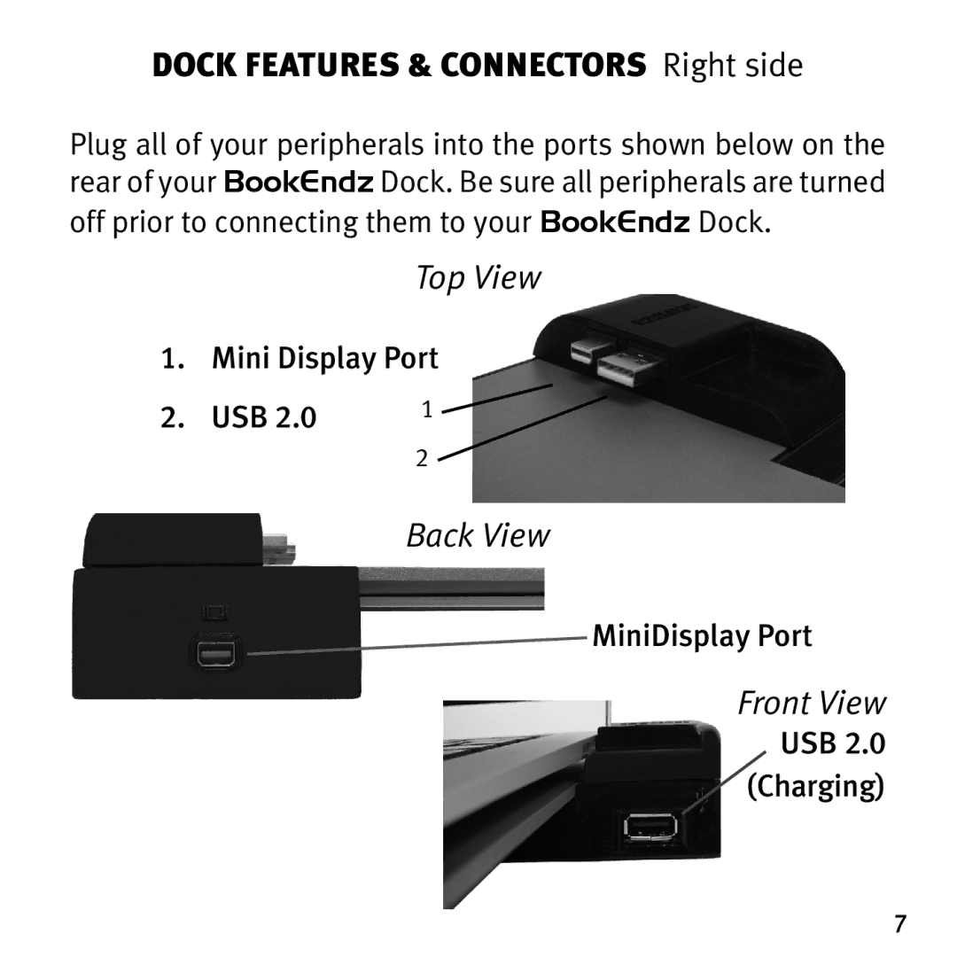 Bookendz BKZBEMBA11 manual Dock Features & Connectors Right side 