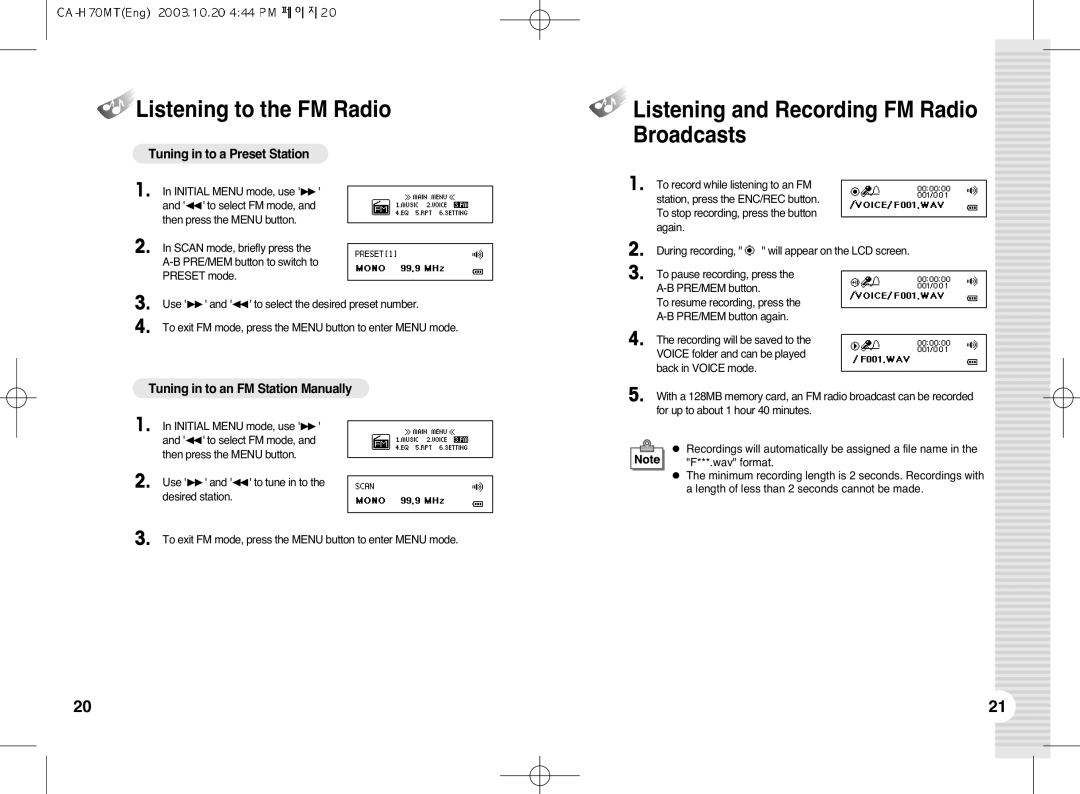 BoomGear MP-700 manual Listening to the FM Radio, Listening and Recording FM Radio Broadcasts 