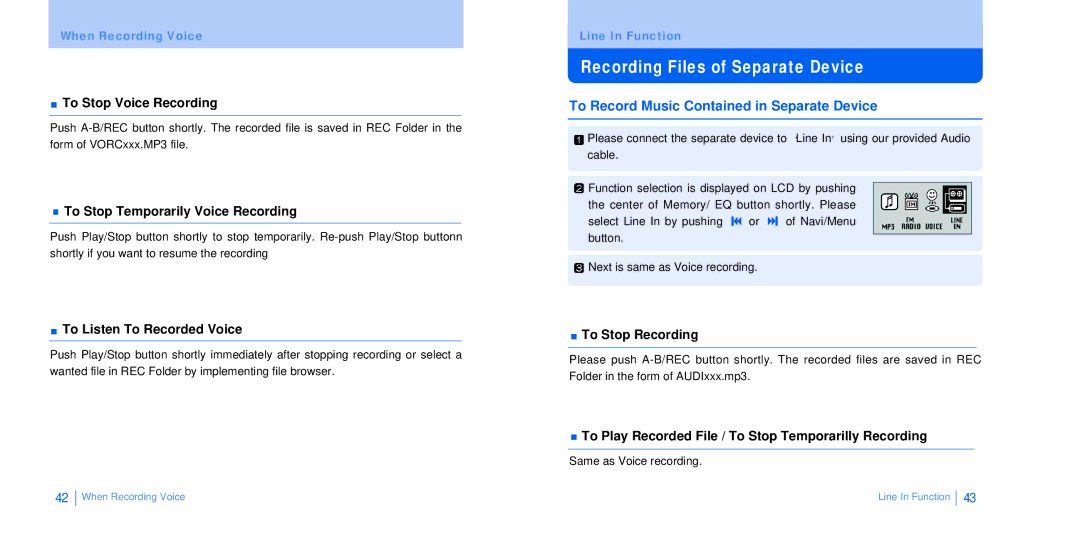 BoomGear MP-825BT manual Recording Files of Separate Device, To Record Music Contained in Separate Device 