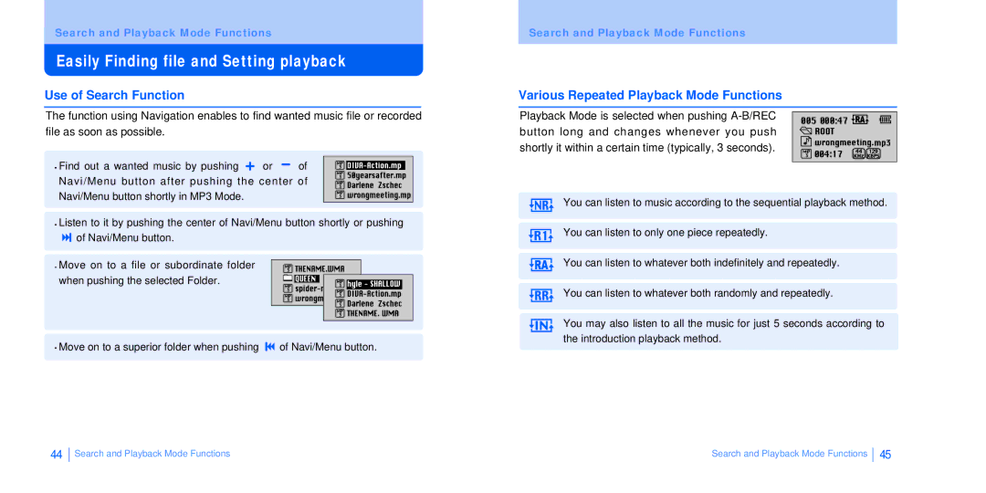 BoomGear MP-825BT manual Easily Finding file and Setting playback, Use of Search Function 