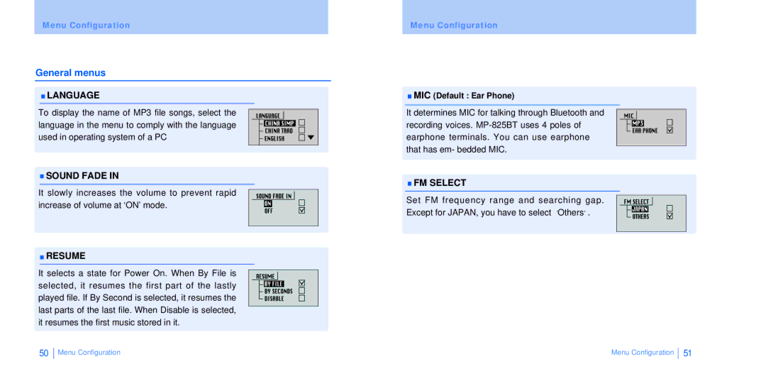 BoomGear MP-825BT manual General menus, Language 