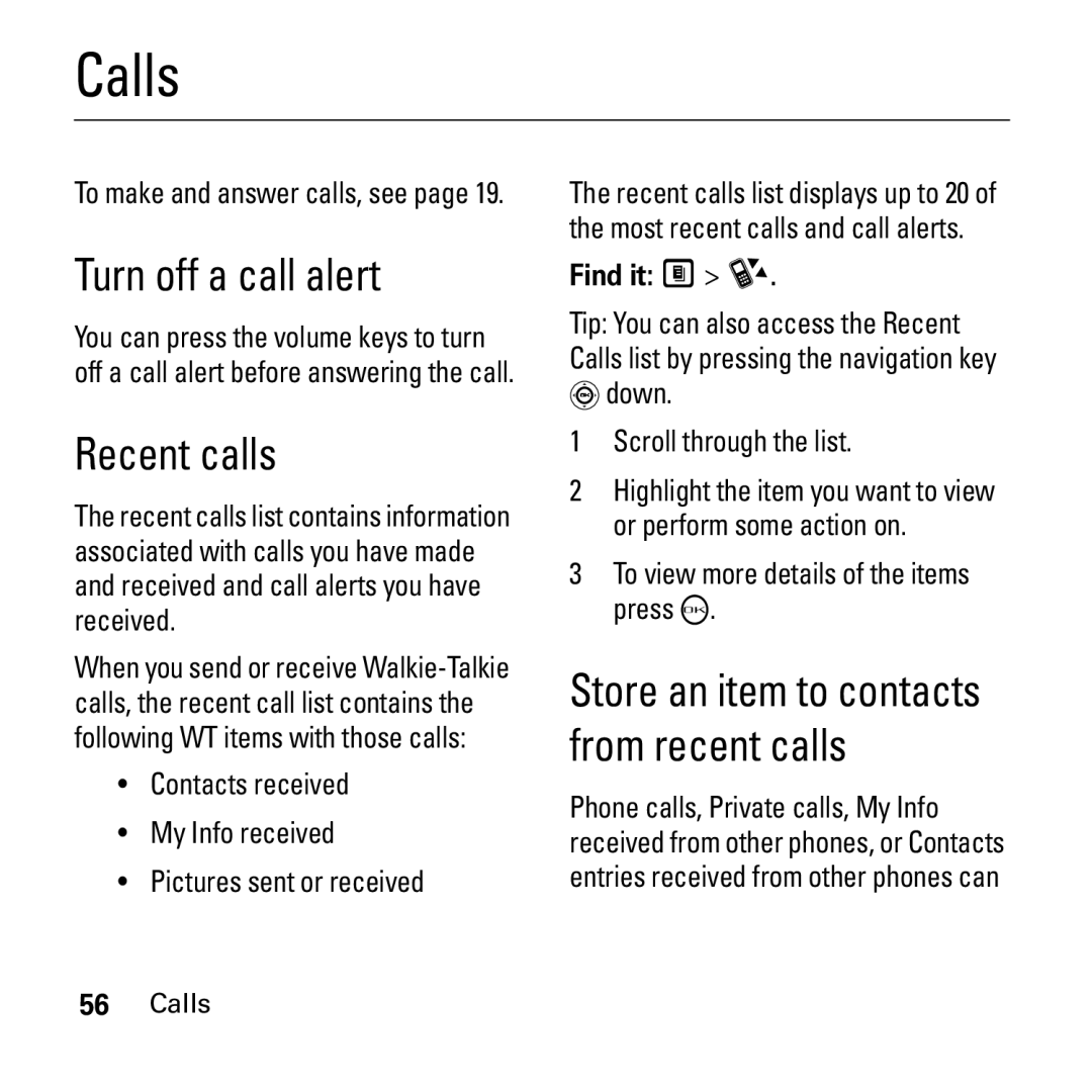 Boost Mobile i290 manual Calls, Turn off a call alert, Recent calls, Find it M c, To view more details of the items press O 