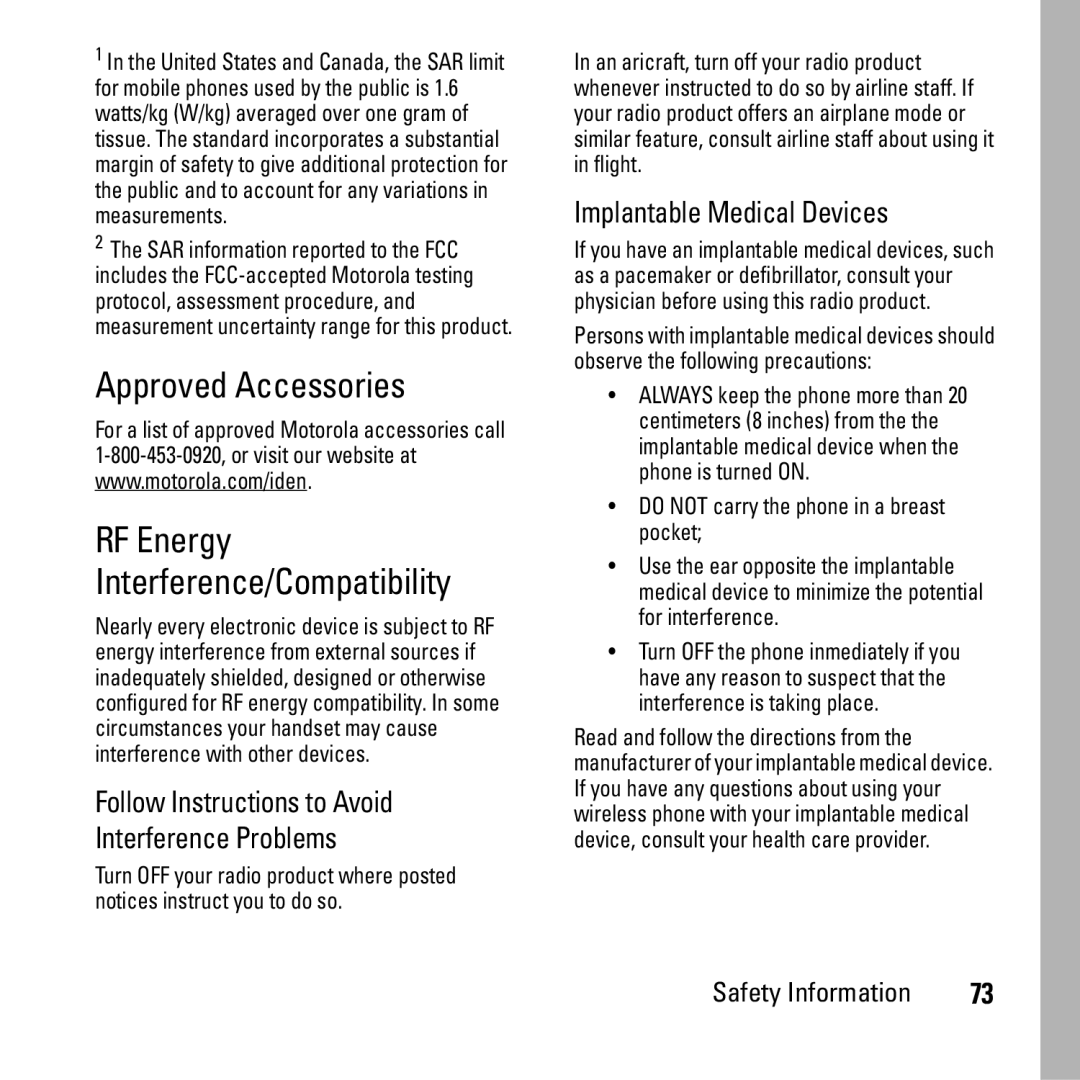 Boost Mobile i290 Approved Accessories, Follow Instructions to Avoid Interference Problems, Implantable Medical Devices 