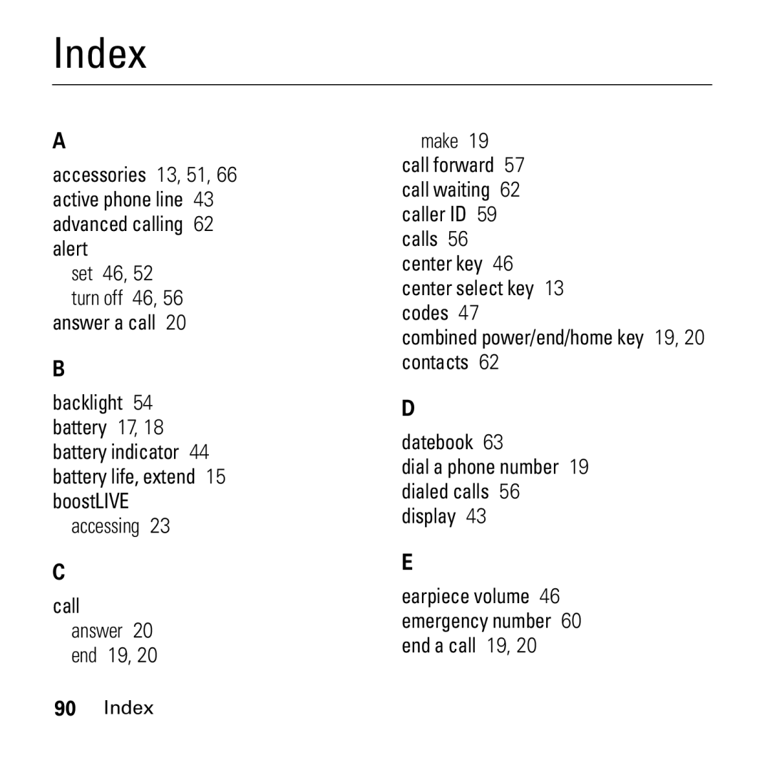 Boost Mobile i290 manual Index 