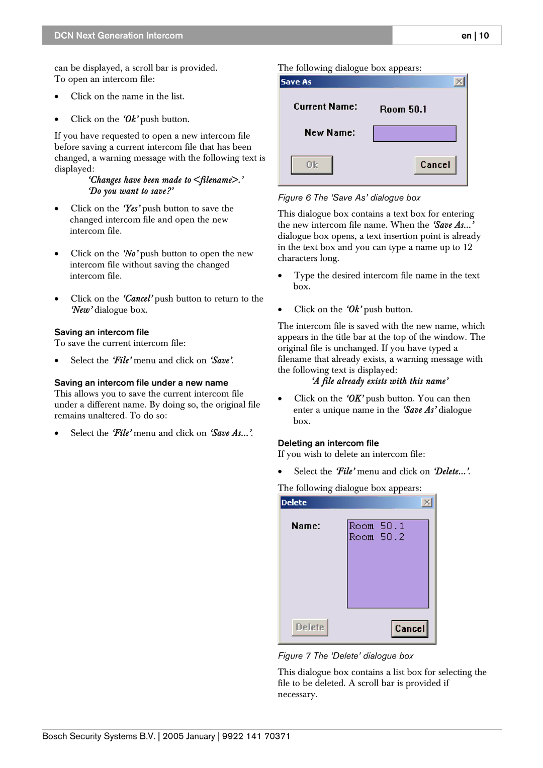 Bosch Appliances 0, LBB4173 user manual Saving an intercom file, Deleting an intercom file 