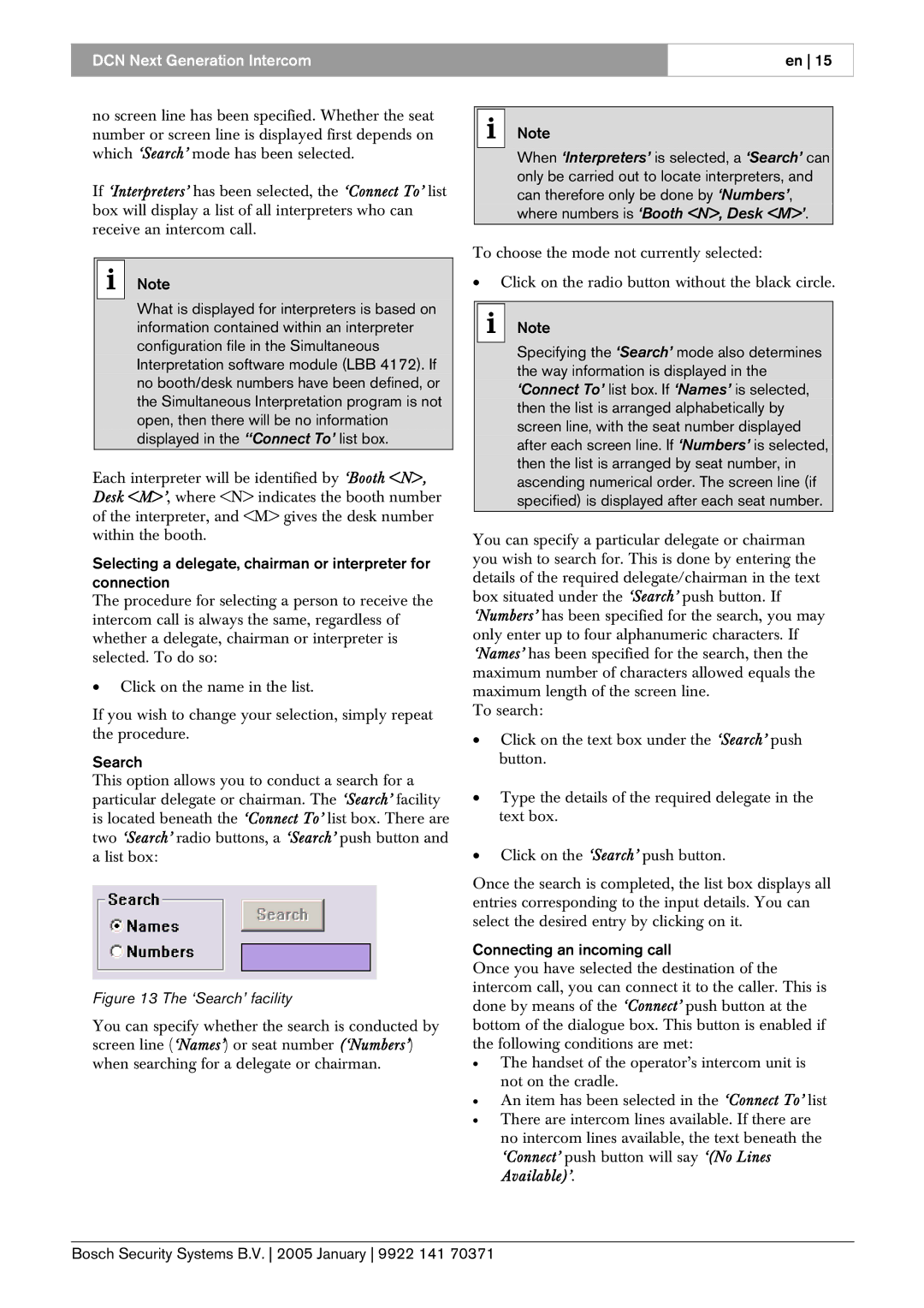 Bosch Appliances LBB4173, 0 Selecting a delegate, chairman or interpreter for connection, Connecting an incoming call 