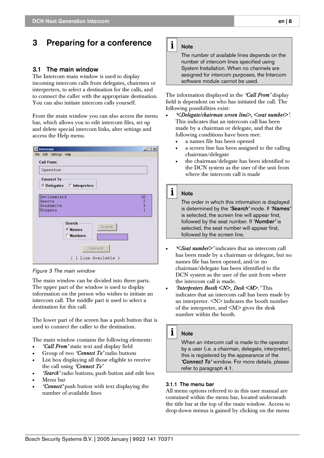 Bosch Appliances 0, LBB4173 user manual Preparing for a conference, Main window 