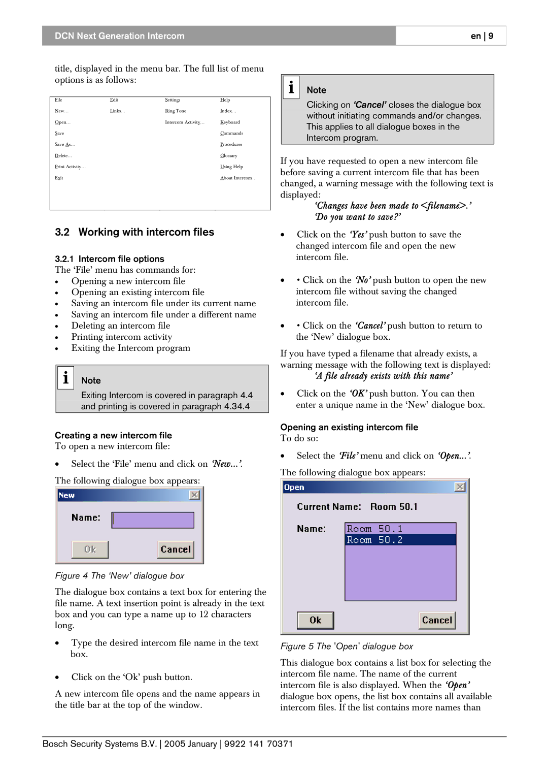 Bosch Appliances LBB4173, 0 Working with intercom files, Intercom file options, ‘A file already exists with this name’ 