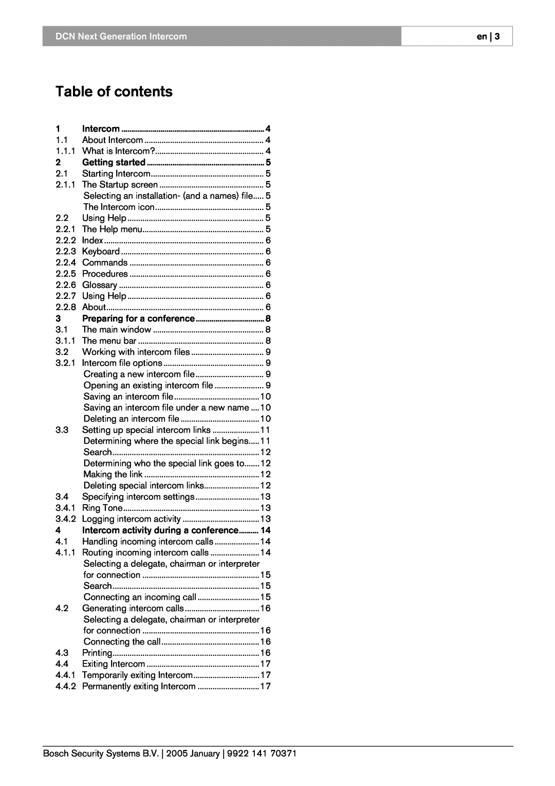 Bosch Appliances LBB4173, 0 user manual Table of contents, DCN Next Generation Intercom 