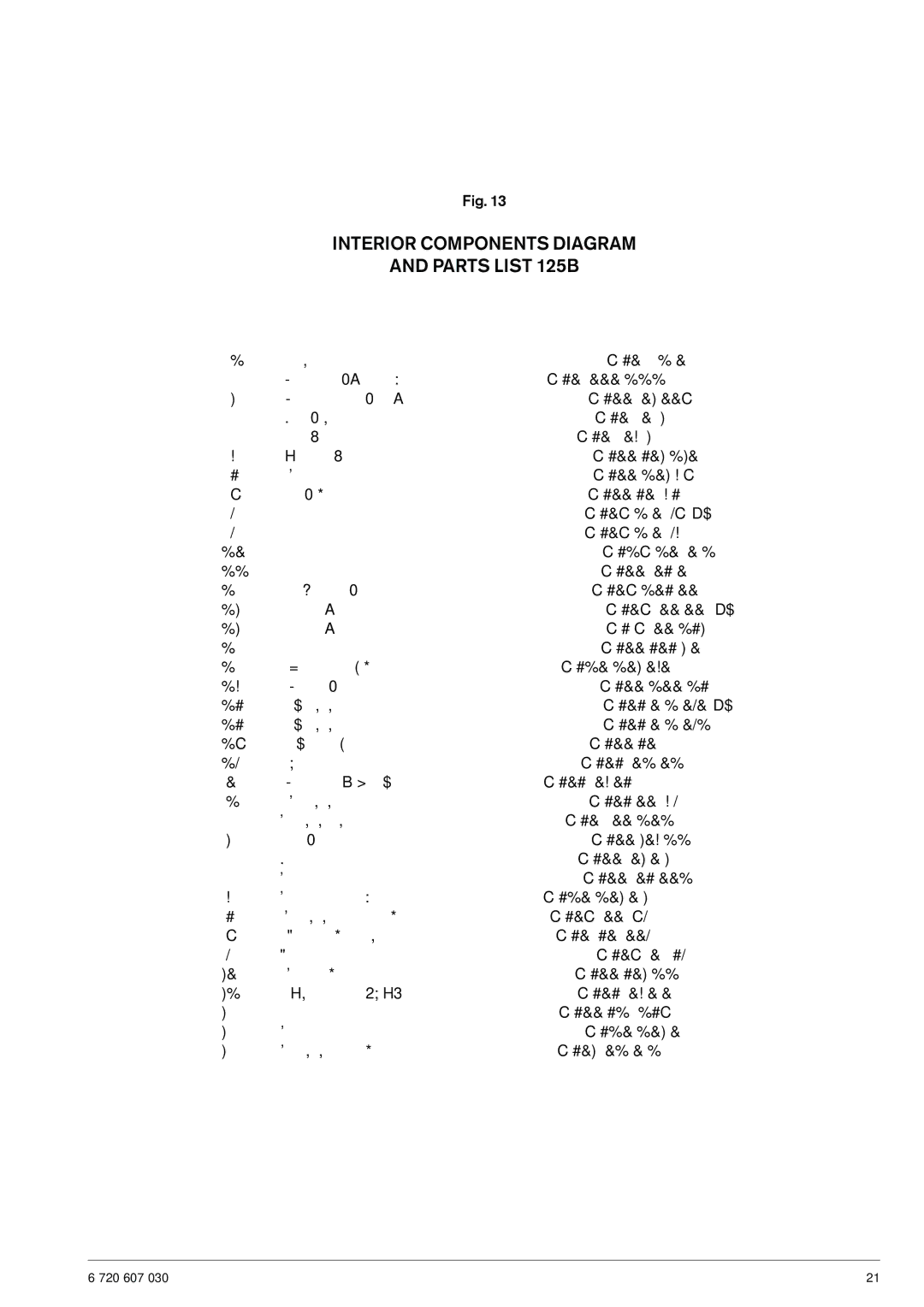 Bosch Appliances 125B LP, 125B NG specifications Interior Components Diagram Parts List 125B 