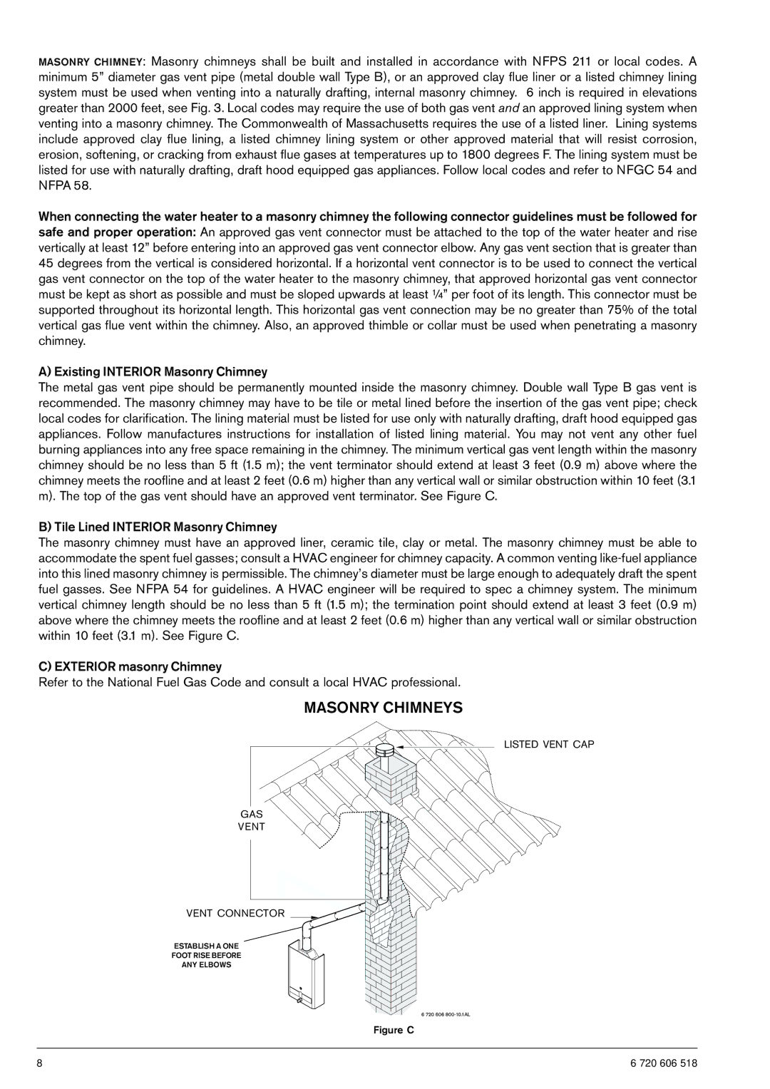 Bosch Appliances 125B NGS, 125B LPS operating instructions Masonry Chimneys, Figure C 720 606 