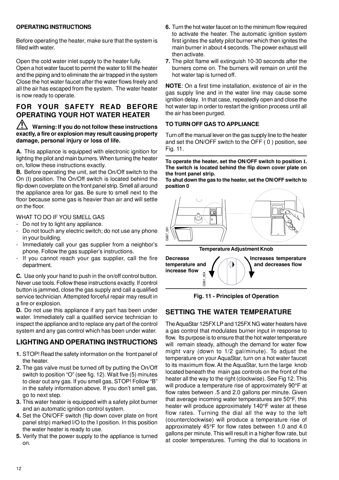 Bosch Appliances 125FX LP For Your Safety Read Before Operating Your HOT Water Heater, Lighting and Operating Instructions 