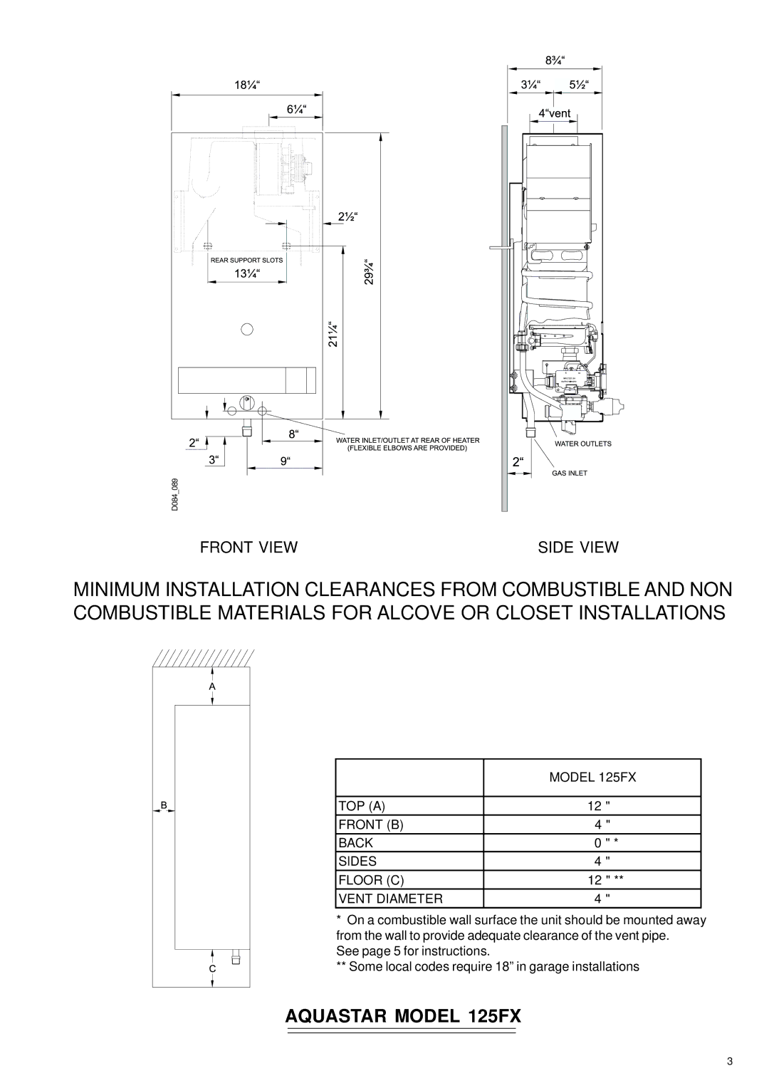 Bosch Appliances 125FX NG, 125FX LP specifications Aquastar Model 125FX 