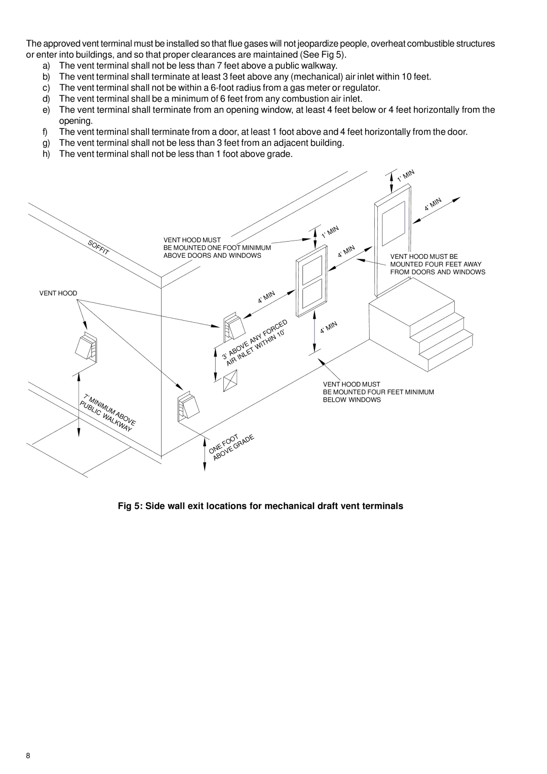 Bosch Appliances 125FX LP, 125FX NG specifications Side wall exit locations for mechanical draft vent terminals 