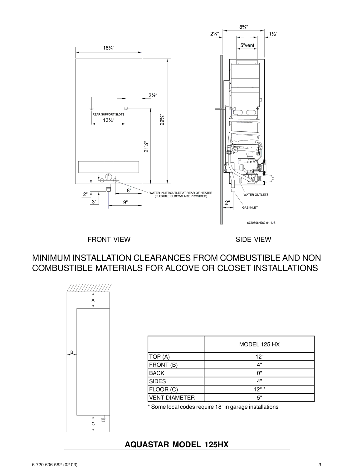 Bosch Appliances 125HX LP specifications Aquastar Model 125HX 