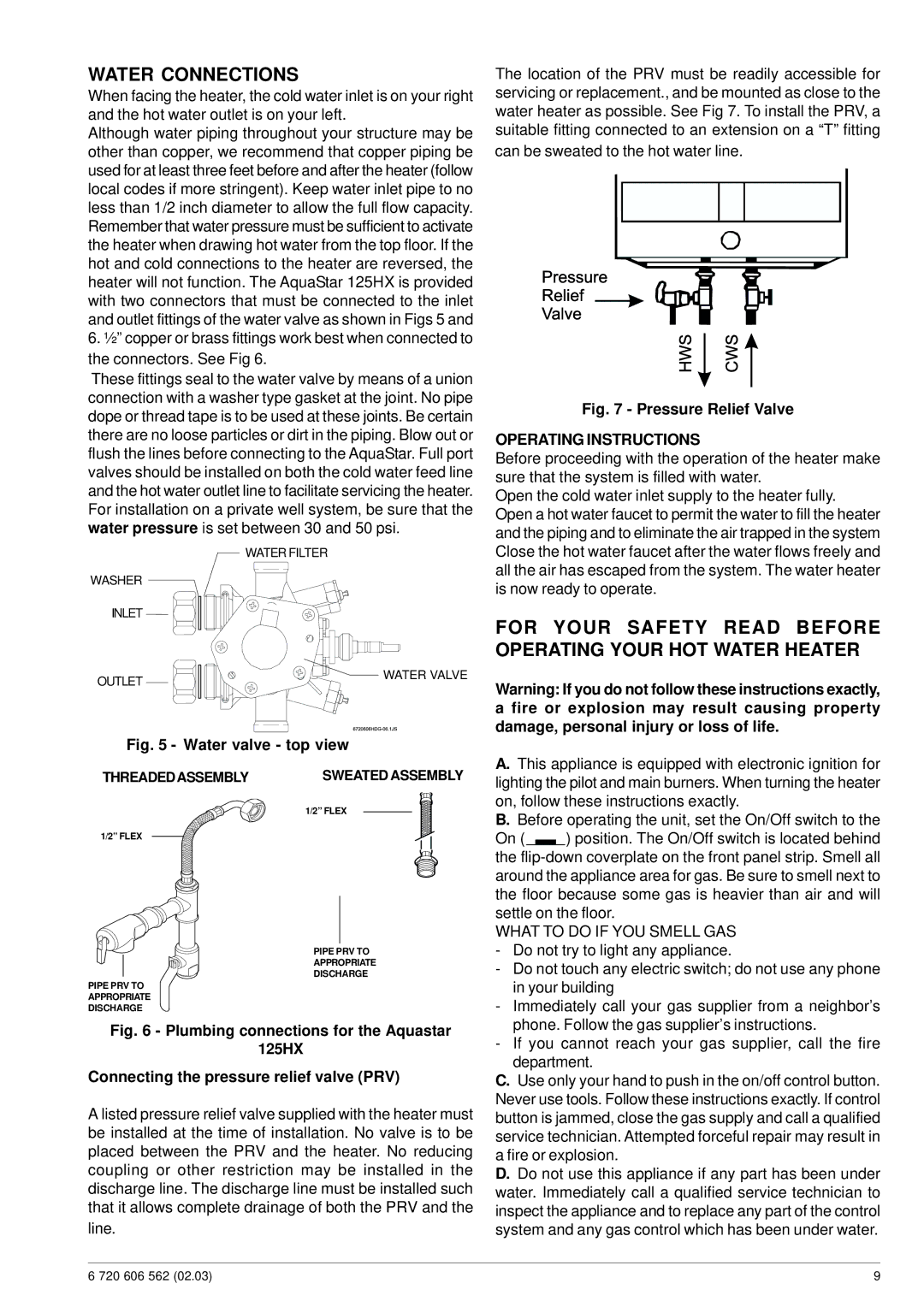 Bosch Appliances 125HX LP specifications Water Connections, For Your Safety Read Before Operating Your HOT Water Heater 